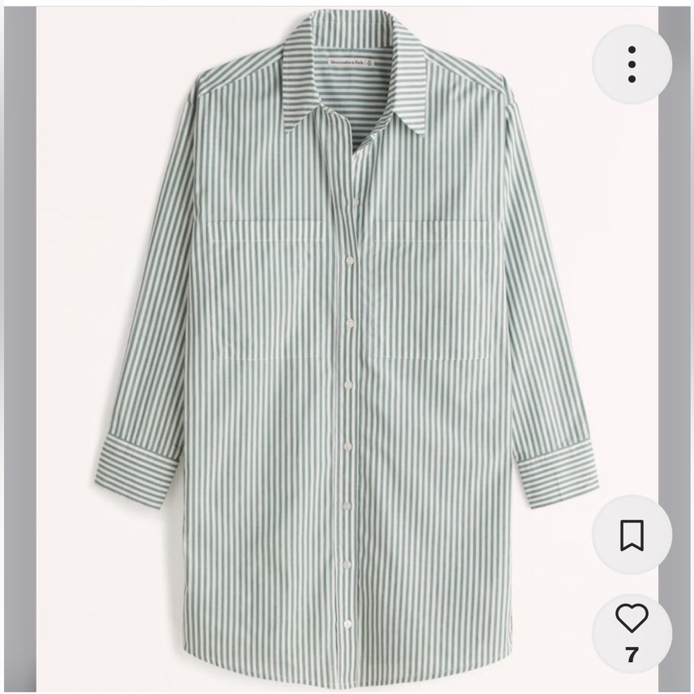 Abercrombie & Fitch Green and White Striped Shirt Dress